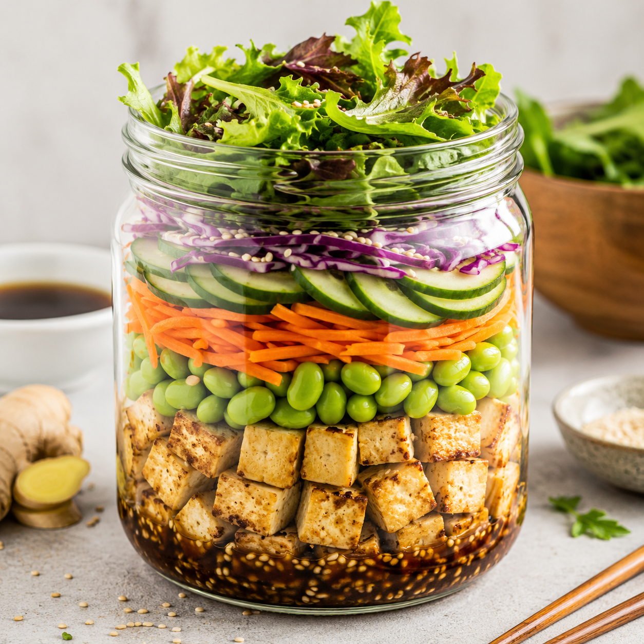 Salada Vegana de Tofu e Edamame